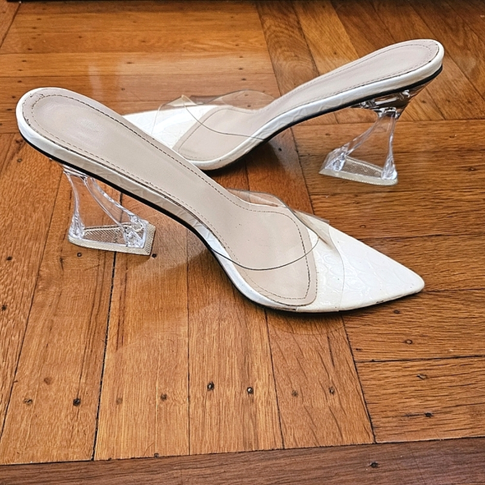 Open-toe Slip On Glass Heels Women's Sandals, Size 11